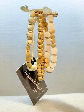 Universal Thread Gold and White Mixed Bead Stack Bracelets